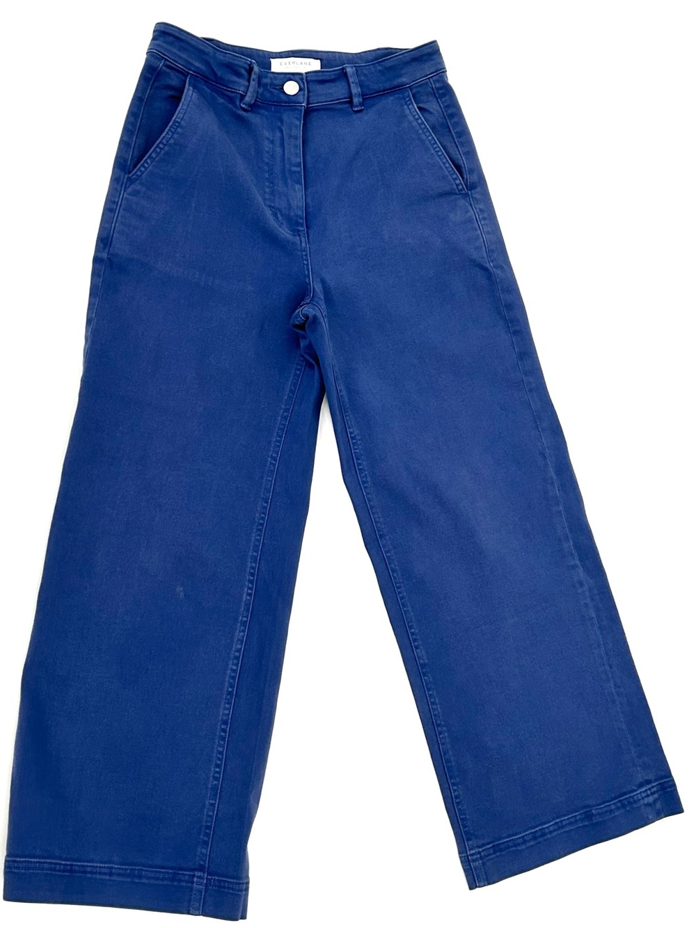 Everlane Organic Wide Leg Crop Pants Size 6 Blue High Rise Stretch